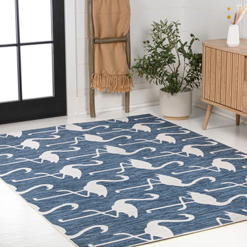 Liana Casual Coastal Flamingos Two-tone Indoor/Outdoor Area Rug